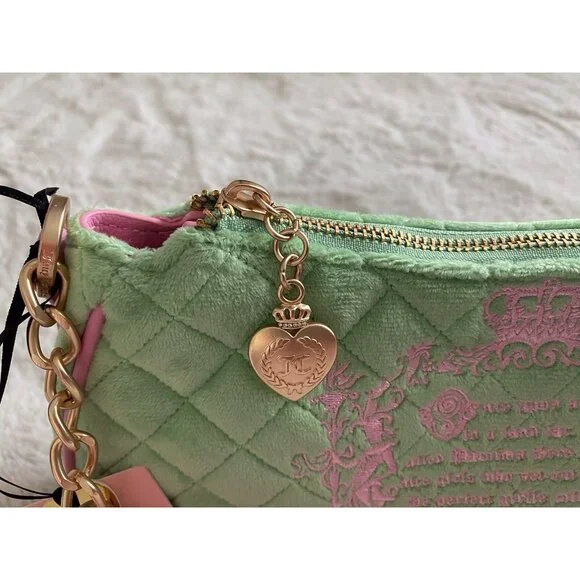Juicy Couture Juicy Tale Shoulder Bag Retro Green Pink Quilted Bag Purse NEW - Picture 5 of 16